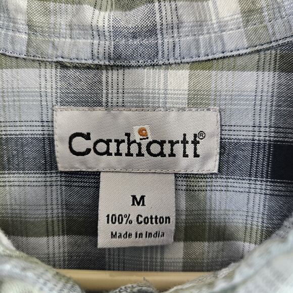 Carhartt Short Sleeve Mens Shirt Medium Button Down Blue Plaid - Picture 4 of 4